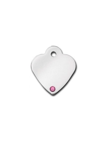 Heart ID Tag Small with pink Tourmaline Stone - October