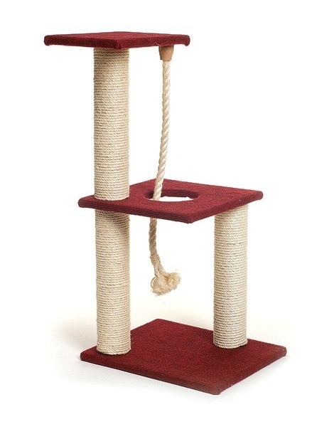 Scratching post with 3 boards and rope