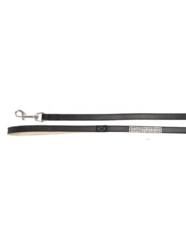 Black Leather Leash with Strass