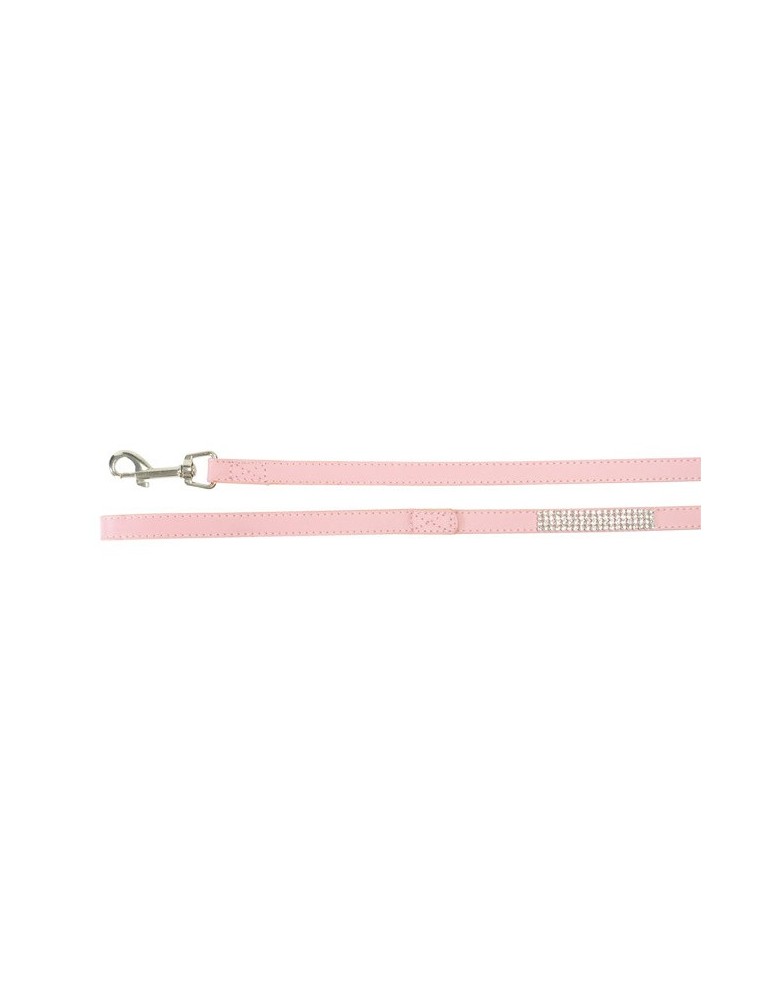 Pink Leather Leash with Strass