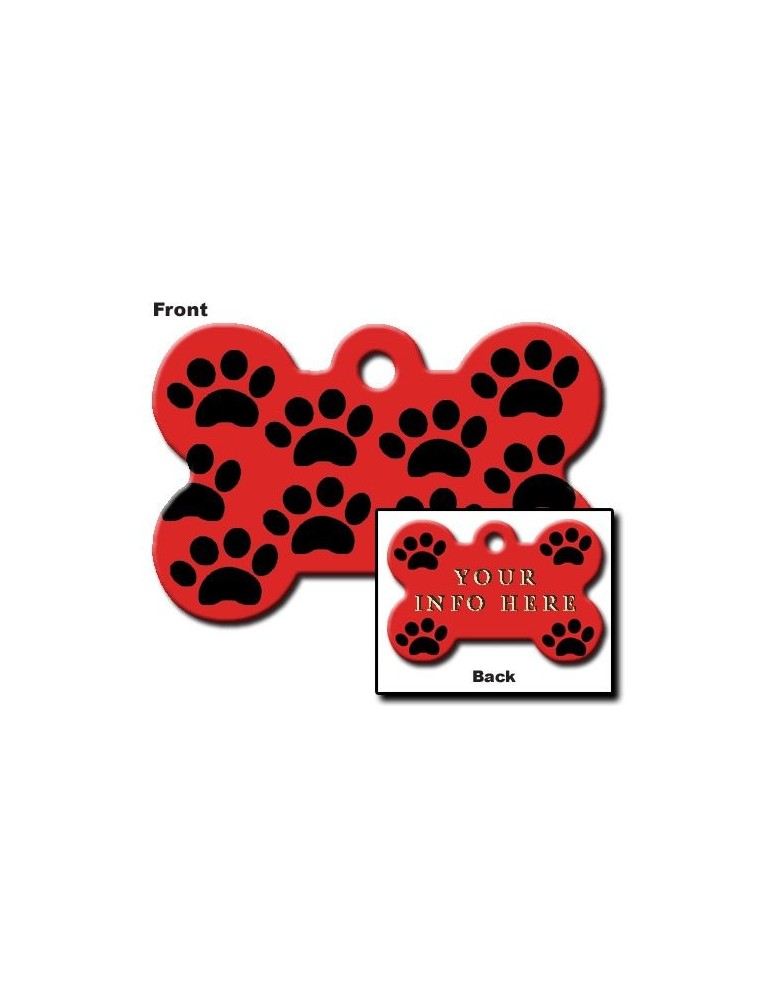 Large Red Bone ID Tag with Paws 
