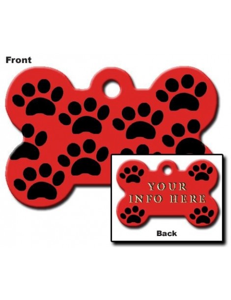 Large Red Bone ID Tag with Paws 