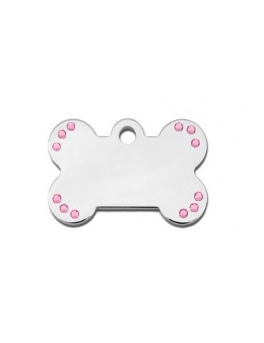 Small Bone ID Tag with Pink Stones