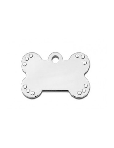Small Bone ID Tag with Clear Stones