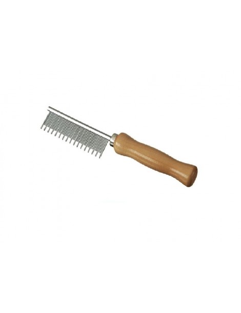 Cat comb with wooden handle and alternating teeth