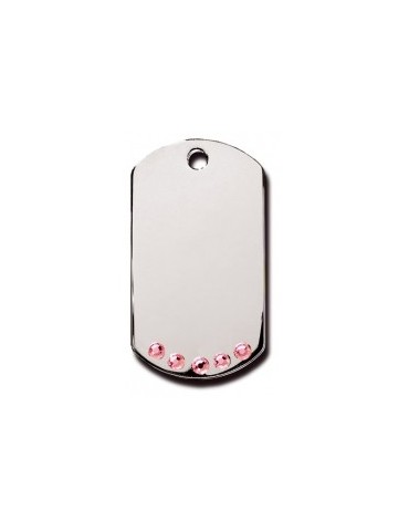 Chrome Military ID Tag with Pink Stones