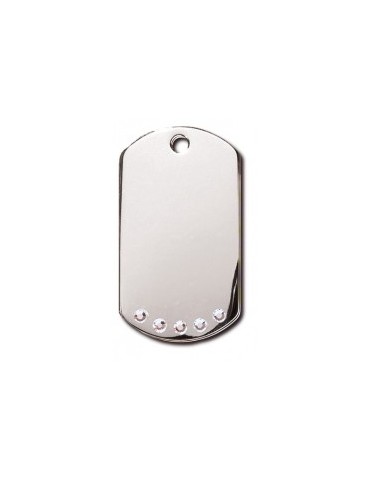 Chrome Military ID Tag with Clear Stones