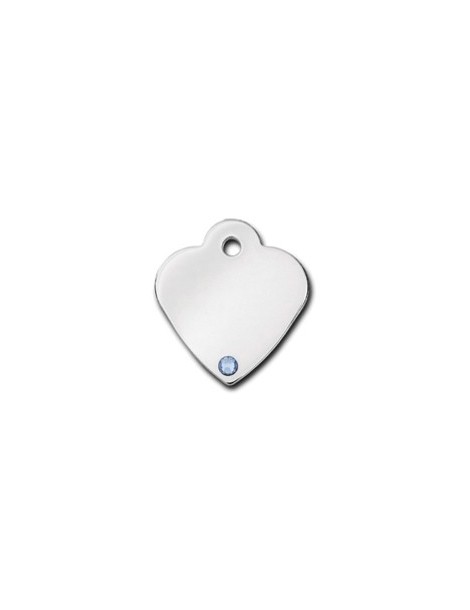 Heart ID Tag Small with Aquamarine Stone - March