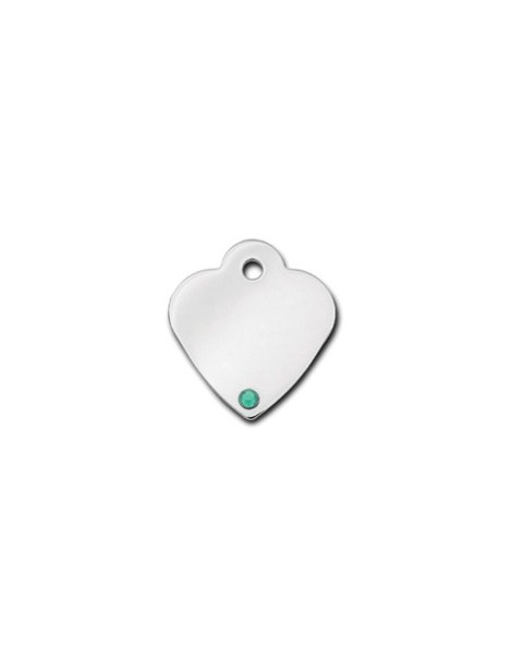 Heart ID Tag Small with Emerald Stone - May